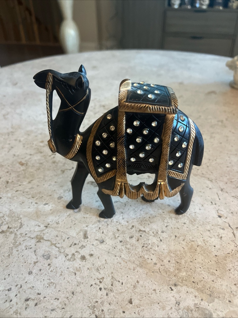 Black and Gold Jeweled Camel Figurine